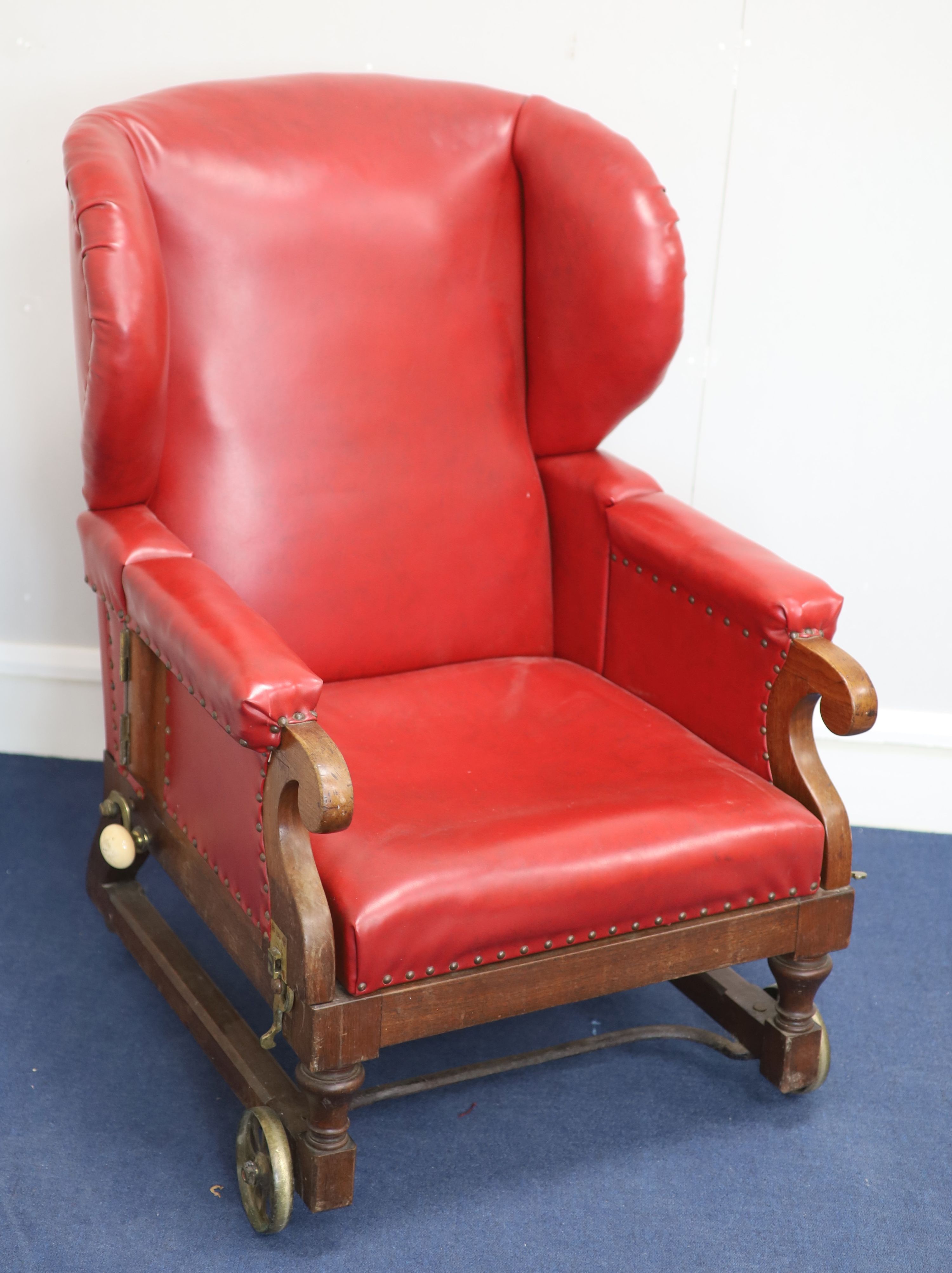 A Victorian mahogany convalescence armchair by John Ward, London, late 19th century,